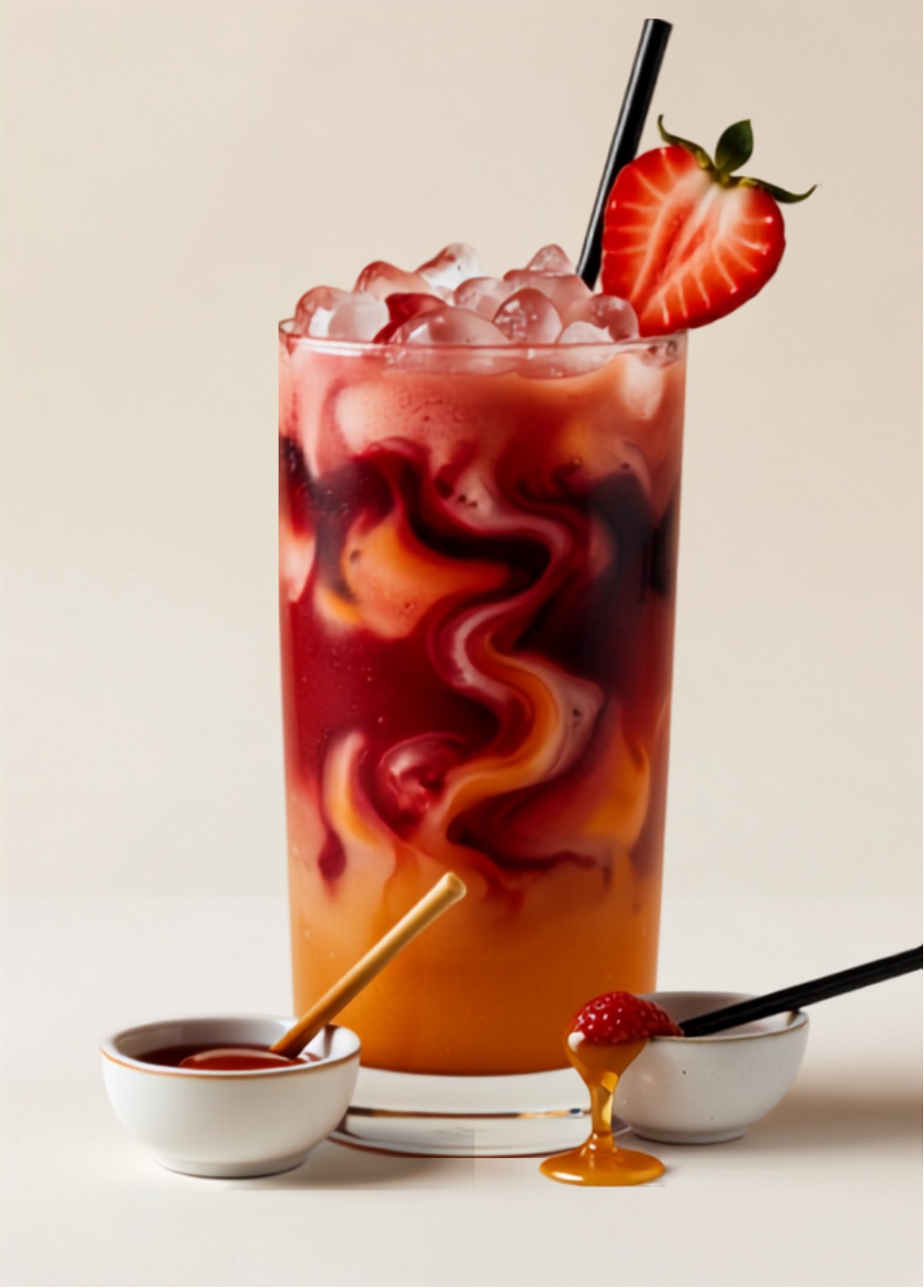 Get Me Wet frozen daiquiri, layered strawberry, long island, watermelon, and octane with a honey drizzle