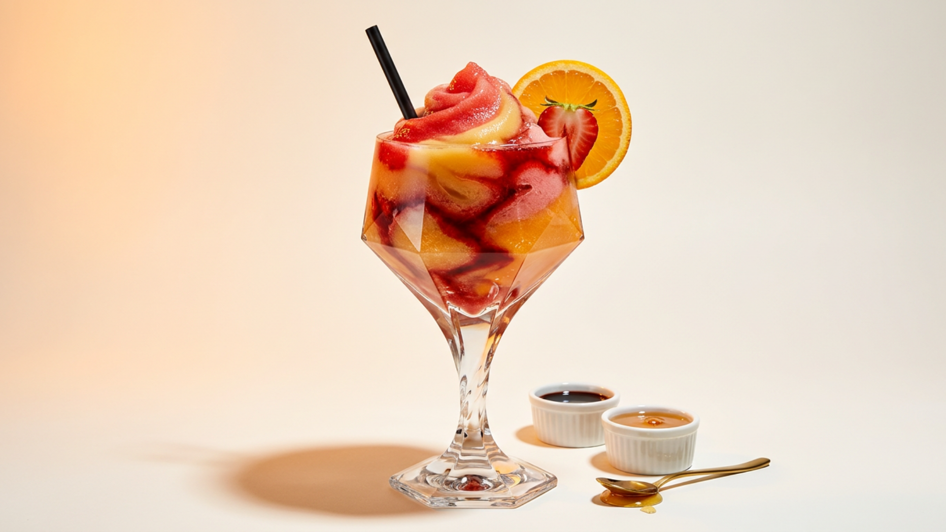 Get Me Wet frozen daiquiri, layered strawberry, long island, watermelon, and octane with a honey drizzle